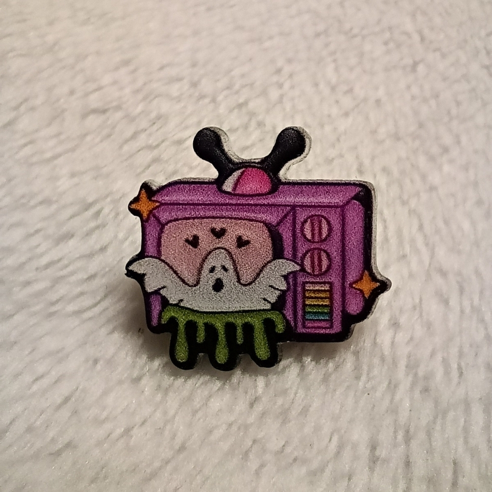 2/$10 Cute Pink Ghost TV Acrylic Pin